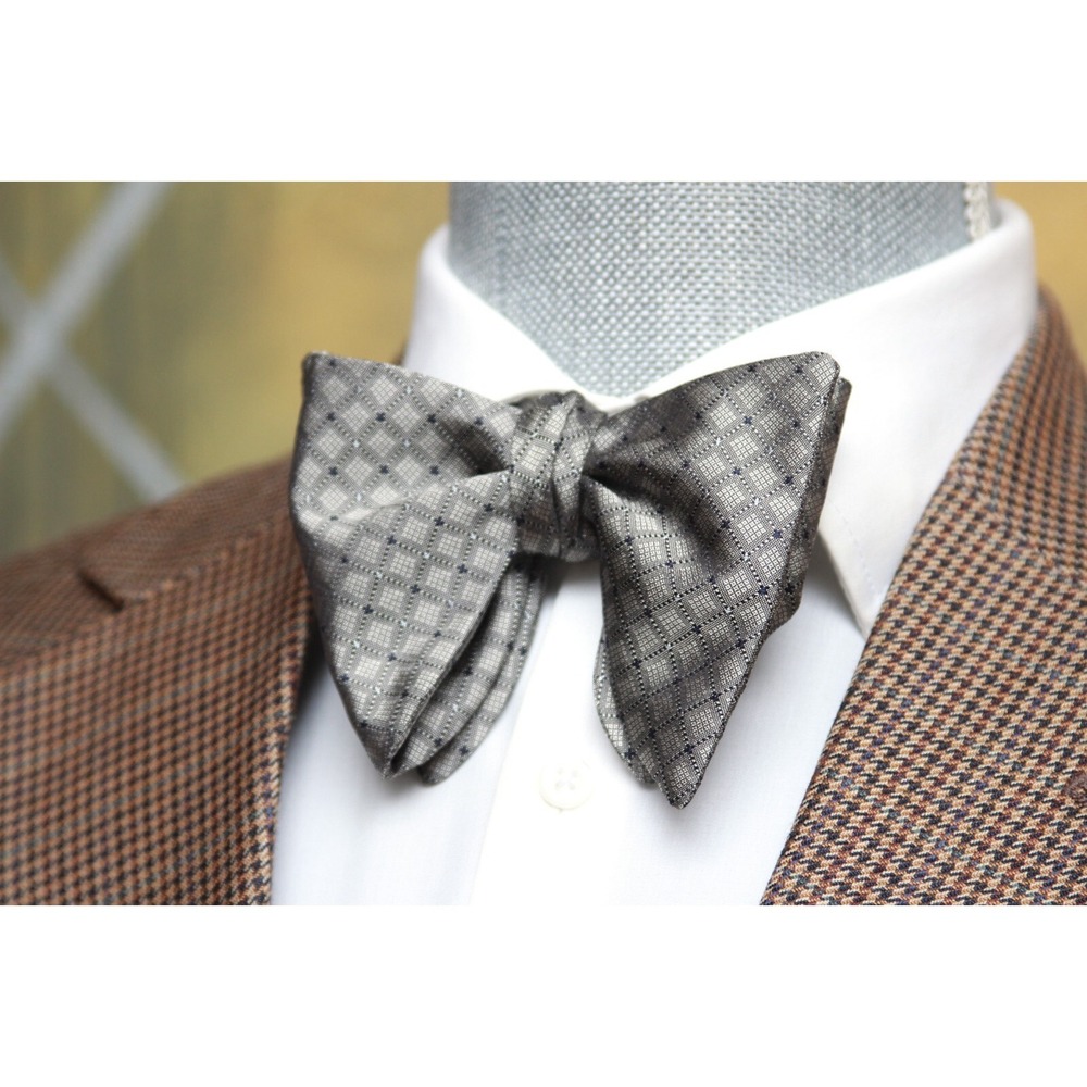 Men's Self-tied Bow Tie‎ 100%Silk Big Butterfly Grey Ornament S661